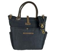 Sunsa Damen groß Handtasche. Shopper aus Canvas & Leder. Schwarze Nachhaltige Schultertasche für Ordner A4 geeignet