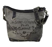 Sunsa Damen/Herren Umhängetasche große Schultertasche Handtasche aus Canvas & Leder schwarz 52195