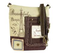 Sunsa Umhängetasche. Damen Taschen aus Canvas & Leder. Mittelgroß Handtasche mit Paris Aufdruck. Vintage Dame Tasche. Schultertasche als Crossbody Bag. Damentasche schönes Geschenk für Frauen