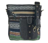 Sunsa Umhängetasche Webstoff gemustert Tasche, Schultertasche mit viel Fächern