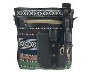 Sunsa Umhängetasche Webstoff gemustert Tasche, Schultertasche mit viel Fächern