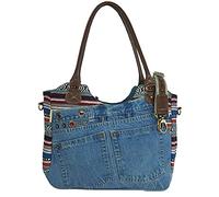 Sunsa unsa Damen Handtasche. Nachhaltige Shopper aus recycelte Jeans Baumwolle & Leder. Große Umhängetasche mit viele Fächern. Schultertasche als Geschenk für Frauen/Mädchen