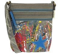 Sunsa Vegane Canvas Vintage Umhängetasche Damen, stilvolle Schultertasche als Crossbody Bag, mittelgroß Damentasche für Freizeit, Arbeit, leicht, Unikat, alltagstauglich, mit vielen Fächern