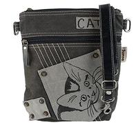 Sunsa Vintage Canvas Tasche Damen, schwarze Umhängetasche. Katzenliebhaber Crossbody Bag, Mittelgroß Schultertasche für Freizeit, Alltag, leicht, robust, praktisch mit mehrere Fächern in Retro Look