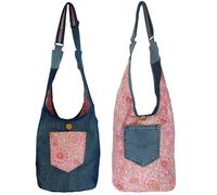 Sunsa Wende Hobo Tasche. Cotton/Jeans Umhängetasche große Schultertasche praktisch Crossbody Bag