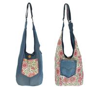 Sunsa Wende Hobo Tasche. Cotton/Jeans Umhängetasche große Schultertasche praktisch Crossbody Bag