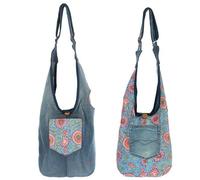 Sunsa Wende Hobo Tasche. Cotton/Jeans Umhängetasche große Schultertasche praktisch Crossbody Bag