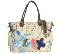 Sunsa Damen Handtasche. XXL Tasche aus Canvas/Leinwand & Leder. Große Strandtasche/Weekender mit Reißverschluss. Vintage Künstlerische Schultertasche als Geschenkideen für Frauen