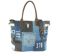 Sunsa Damen Handtasche. XXL Tasche aus Canvas recycelte Jeans & Leder. Nachhaltige Sporttasche/Weekender im Patch Design. Vintage Schultertasche als Geschenkideen für Frauen