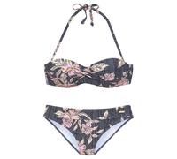 Bandeau-Bikini SUNSEEKER, Damen, Gr. 44, Cup E, schwarz (schwarz bedruckt), Microfaser, Polyamid, floral, Bikini-Sets, mit grafisch-floralem Muster (55315514-44) schwarz bedruckt