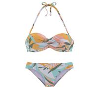 Bügel-Bandeau-Bikini SUNSEEKER "Allis", Damen, Gr. 36, Cup E, gelb (weiß, gelb), Microfaser, Microfaser, bedruckt, Bikini-Sets, mit Blätterdruck (59584329-36) weiß, gelb