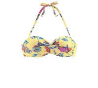 Bügel-Bandeau-Bikini-Top SUNSEEKER "Jam", Damen, Gr. 38, Cup E, bunt (gelb, bunt), Microfaser, bedruckt, floral, Bikini-Oberteile, mit Wickeloptik (24582462-38) gelb, bunt
