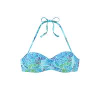 Bügel-Bandeau-Bikini-Top SUNSEEKER "Lapa", Damen, Gr. 36, Cup C, blau (türkis bedruckt), Microfaser, Recycling-Polyamid, bedruckt, Bikini-Oberteile, mit tropischem Print (49953339-36) türkis bedruckt