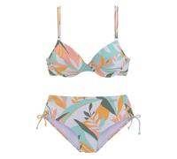 Bügel-Bikini SUNSEEKER "Allis", Damen, Gr. 40, Cup F, gelb (weiß, gelb), Microfaser, Microfaser, bedruckt, Bikini-Sets Bügel-Bikini, mit kleinen Zierringen am Top (11457769-40) weiß, gelb