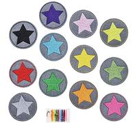 Sunshine smile 12 Stück Kinder Aufbügelflicken Weihnachten Aufnäher zum Aufnähen oder Aufbügeln auf Jeans, Kleidung, Sternen, kleines rundes Set