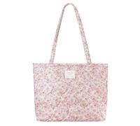 Sunwel Fashion Damen Tasche mit Reißverschluss, gesteppt, Blumenmuster, kleine Tragetasche für Arbeit, Reisen, Fitnessstudio, Einkaufen, Strand, Pink, Medium to Large