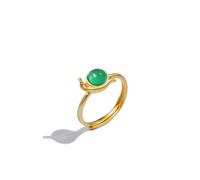 SUNYUHUI S925 Sterling Silber Ring Hotan Jade Schnecke Ring Gold Überzogene Schnecke Ring Öffnung Personalisierte Silber Schmuck, Emerald Golden, 7