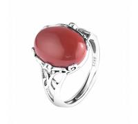 SUNYUHUI S925 Sterling Silber Schmuck Ring Spitze Klassischer Schmuck Offener Roter Achat Ring, red