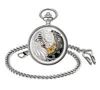 SUPBRO Damen Herren Taschenuhr Adler Analog Mechanische Kettenuhr Uhr Pocket Watch mit Halskette Pullover Kette Silber