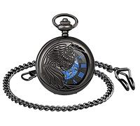 SUPBRO Damen Herren Taschenuhr Adler Analog Mechanische Kettenuhr Uhr Pocket Watch mit Halskette Pullover Kette Schwarz