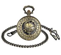 SUPBRO Damen Herren Taschenuhr Analog Mechanische Kettenuhr Uhr Pocket Watch mit Kette Pullover Kette Meridian Bronze