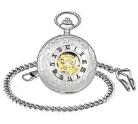 SUPBRO Damen Herren Taschenuhr Edelstahl Mechanische Kettenuhr Uhr Automatik Pocket Watch mit Halskette Pullover Kette Analog
