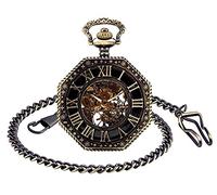 SUPBRO Damen Herren Taschenuhr Hexagon Analog Handaufzug Mechanische Kettenuhr Uhr Pullover Kette Bronze