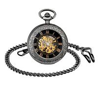 SUPBRO Damen Herren Taschenuhr Retro Zahnrad Mechanische Kettenuhr Uhr Steampunk Automatik Pocket Watch mit Halskette Pullover Kette