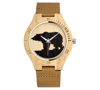 SUPBRO Holzuhren Herren Holzuhr Holz-Armbanduhr Klassik Analoge Quarzwerk Uhren Armband Bär