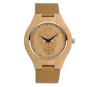 SUPBRO Holzuhren Herren Holzuhr Holz-Armbanduhr Klassik Analoge Quarzwerk Uhren Armband Klassik Skelett braun