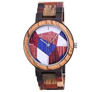 SUPBRO Holzuhren Herren Uhren Holz-Armbanduhr Farbblock Uhr Analog Armbanduhr Holzuhr Quarzwerk mit Holzarmband für Herren