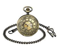 SUPBRO Taschenuhr, Retro, klassisch, mechanisch, Taschenuhr für Männer, Frauen, mit silberfarbener Kette, B, Elegant