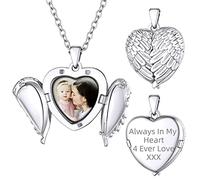 Supcare Custom Herz Flügel Fotokette Öffnen Medaillon Damen Medaillon zum Öffnen für Bilder Edelstahl Locket Necklace Simpel Kette Halskette Anhänger Amulett Personalisiert Schmuck für Oma