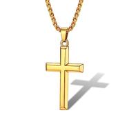 Supcare Goldene Halskette für Damen Kreuz Kette Edelsthal Frauen Dreidimensionaler Kreuzanhänger Gold Kette mit Kreuz Kette Christ Kettenanhänger Simpel Kruzifix Kette Modeschmuck für Weihnachten