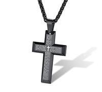 Supcare Herren Kreuzkette Schwarz Edelstahl 56cm+5cm Verlängerung Unisex Hip-Hop Männer Kette mit Kreuzanhänger Christ Jesus Kruzifix Cross Necklace Modeschmuck für Freund