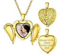 Supcare Herz Medaillon aufklappen Custom Öffnen Medaillon Damen Gold Flügel Locket Necklace Kette Foto Halskette Anhänger Kettenanhänger Casual Personalisiert Schmuck für Oktoberfest