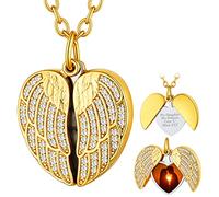 Supcare Kette für Damen Goldkette mit Gravur Halskette mit Flügel Medaillon zum Öffnen für Bilder Foto Herz Anhänger Herzkette mit CZ Amulett Kettenanhänger Bilder Locket Fotokette Schmuck für Vati
