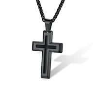 Supcare Kette Herren Schwarz Kette Damen Edelstahl Kette Männer Kreuzkette Schwarz Kette mit Kreuz Anhänger für Herren Christ Jesus Kette Kruzifix Kette Cross Necklace Men Modeschmuck für Bruder