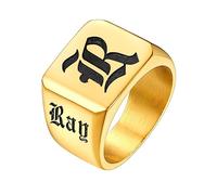 Supcare Namenring personalsierter Siegelring mit Buchstaben Gold benutzerdefinierter Text Quadrat Ring mit Gravur Damen Herren Souvenir Andenken Bandring Modeschmuck Accessoire für Männer Vater
