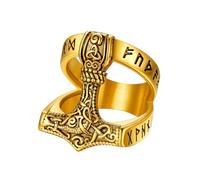 Supcare Rings Men Herrenring Edelstahl Ring Herren Thors Hammer Ring Viking Rune Ring Gold Fingerring mit Keltischer Knot Hip Hop Siegelring Vintage Statement Ring Modeschmuck für Weihnacht