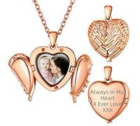 Supcare Rosegold Herz Medaillon aufklappen Custom Öffnen Medaillon Damen Flügel Locket Necklace Kette Foto Halskette Anhänger Kettenanhänger Casual Personalisiert Schmuck für Ferien
