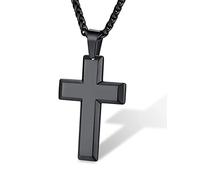 Supcare Schwarze Kette Herren Kreuzkette Edelstahl Halskette Männer Kreuzanhänger Schwarz Kette mit Kreuz Christ Jesus Kette Kruzifix Kette Jungen Personalisiert Modeschmuck für Vater