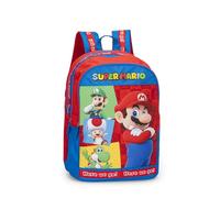 Super Maio - Offizieller Schulrucksack Super Mario erweiterbar, 2 große Fächer, Fronttaschen mit Reißverschluss, Seitentaschen aus Netz, verstellbare gepolsterte Schultergurte, 29 x 41 H x 13,5 + 9