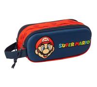 SUPER MARIO 3D-Doppelmäppchen, 3D-Federmäppchen für Kinder, ideal für Kinder im Schulalter, bequem und vielseitig, Qualität und Widerstandsfähigkeit, 21 x 6 x 8 cm, Marineblau/Rot, M, Casual