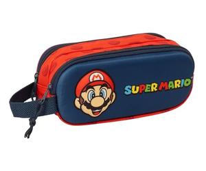 SUPER Mario 3D-Doppelmäppchen, 3D-Federmäppchen für Kinder, ideal für Kinder im Schulalter, bequem und vielseitig, Qualität und Widerstandsfähigkeit, 21 x 6 x 8 cm, Marineblau/Rot, M, Casual