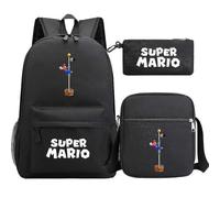 Super Mario 3D-Druck USB-Rucksack-Set mit Diebstahlsicherung - 3-teilig für Männer und Frauen, ideal