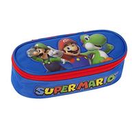 Super Mario Federmäppchen, offizielles Federmäppchen für Jungen und Mädchen, oval, ideal zur Aufbewahrung von Schreibwaren, mit praktischem Reißverschluss, 22 x 7 x 9,5 cm, mehrfarbig