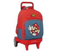 SUPER MARIO Großer Rucksack mit Rädern, kompakt, abnehmbar, ideal für Kinder verschiedener Altersgruppen, bequem und vielseitig, Qualität und Widerstandsfähigkeit, 33 x 22 x 45 cm