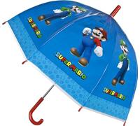 Super Mario Kuppelschirm Regenschirm Stock-Schirm manuell 71 cm Durchmesser transparenter Regenschirm (Blau)