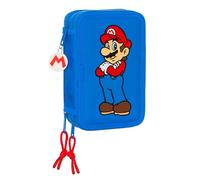 Super Mario Play Schulmäppchen mit 36 Utensilien, Kindermäppchen, ideal für Kinder von 5 bis 14 Jahren, vielseitig, Qualität und Widerstandsfähigkeit, 12,5 x 5,5 x 19,5 cm, Blau/Rot, blau/rot,